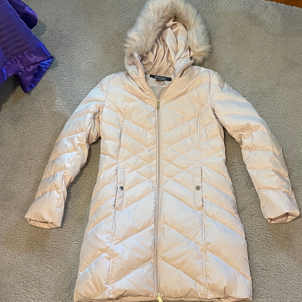 Kenneth Cole Small Women's Cream Hooded Puffer Coat